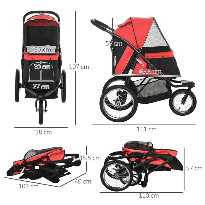 Premium Foldable Pet Stroller Jogger - Medium Dogs - Red