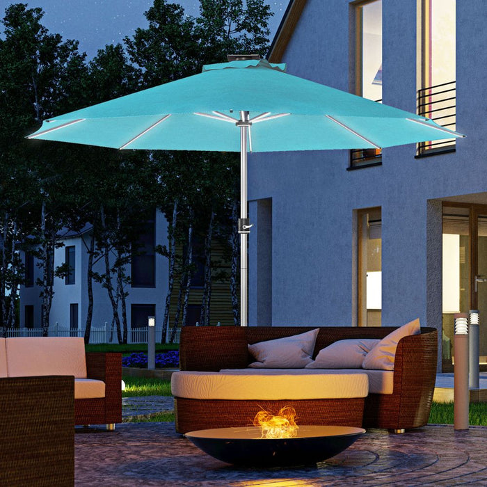 Premium Solar Patio Umbrella w/ Lights - Outdoor Garden, Aluminum, Blue