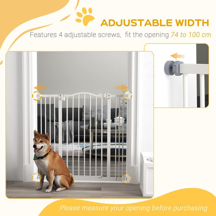 PawHut 74-100cm Metal Pet Gate w/Auto-Close Door- White