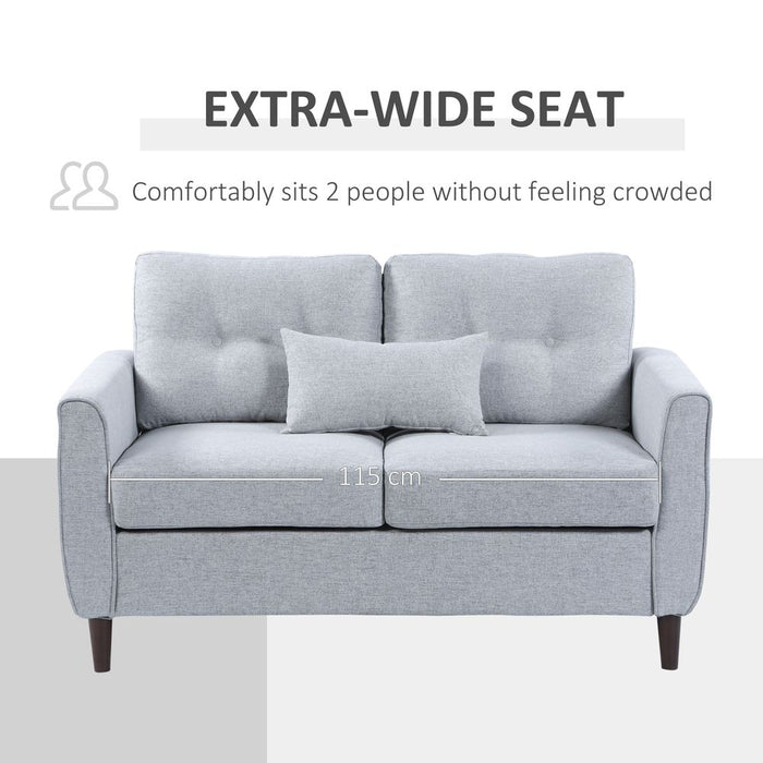 HOMCOM 2 Seater Sofa Double Sofa Loveseat Fabric Wooden Legs Tufted Design for Living Room, Dining Room, Office, Light Grey