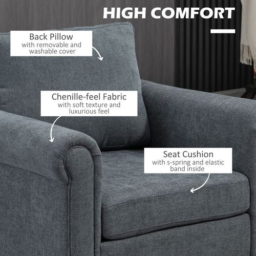 HOMCOM Vintage Armchair Fabric Accent Chair with Gourd-Shaped Rubber Wood Legs