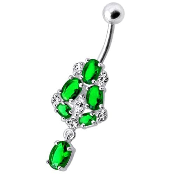 Silver Fancy Jeweled Dangling Navel Ring Body Jewelry