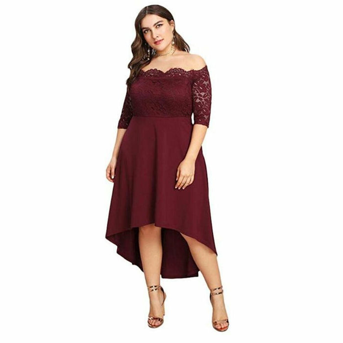 Elegant Flo Midi Party Dress – Wine, XL/2XL/3XL/4XL