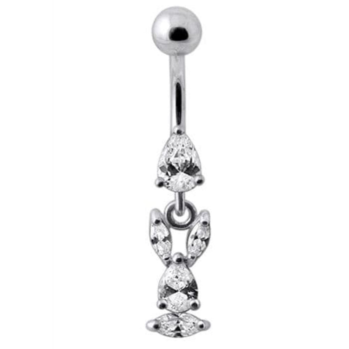 Fancy Bunny Jeweled Dangling Banana Bar Navel Ring