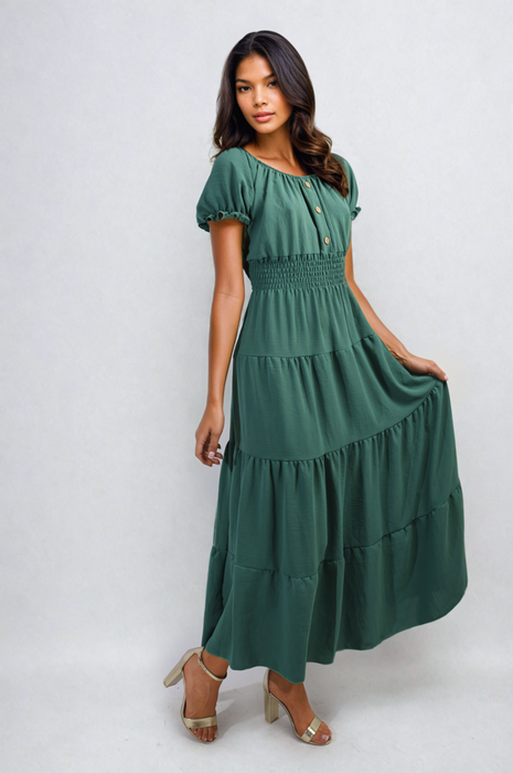 Emmy Smocked Waist Tiered Midi Dress - Elegant, Versatile, and Flattering Silhouette for Any Occasion