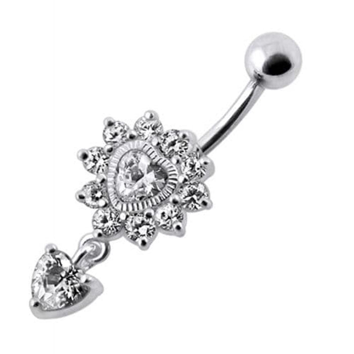 Royal Heart Stone Jeweled Dangling Navel Belly Ring