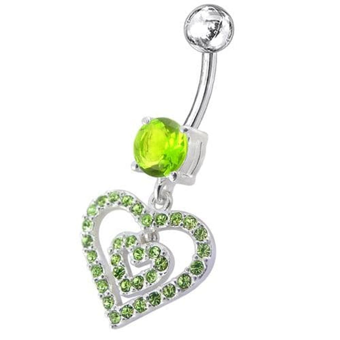 Fancy  Heart Dangling Jeweled Banana Bay Navel Ring