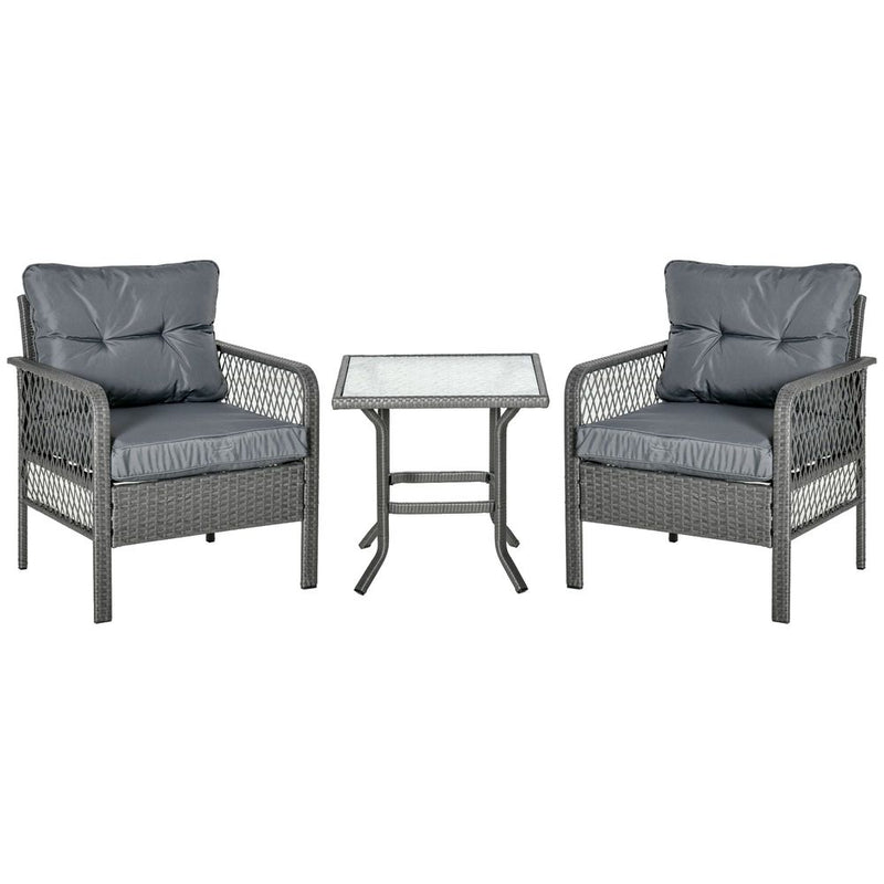 Premium 3Pc Patio Rattan Bistro Set | Armchairs & Glass Table | Outdoor Furniture by Outsunny