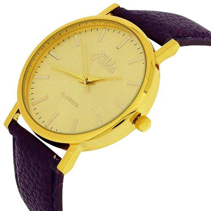 Relda Women Analogue Jumbo Gold Dial & Leather Purple Strap REL62