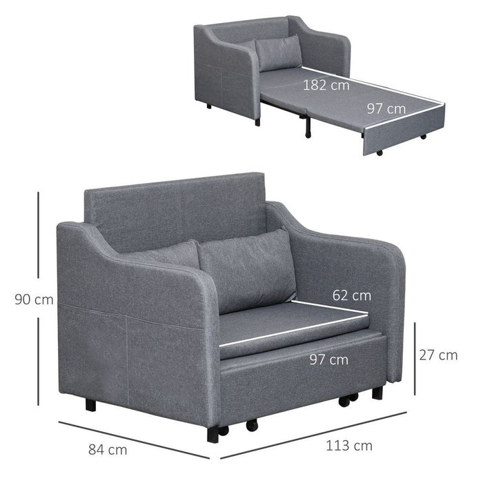 HOMCOM Pull Out Sofa Bed, Fabric 2 Seater Sofa Couch for Living Room, Grey