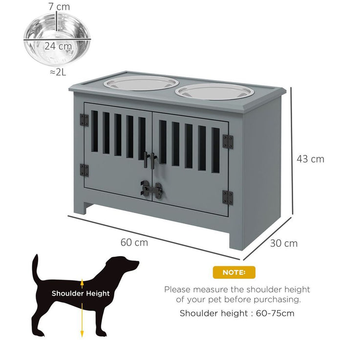 PawHut Raised Dog Bowls - Large Dogs Feeding Station - Grey