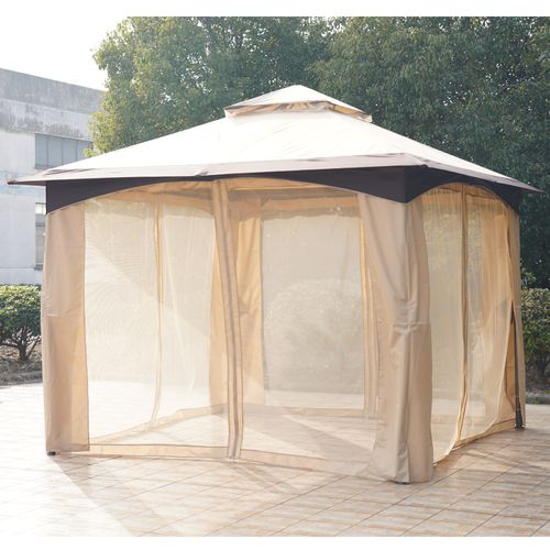 10' x 10' Outdoor Patio 2-Tier Roof Gazebo Canopy Steel Frame w/ Mesh Sidewalls