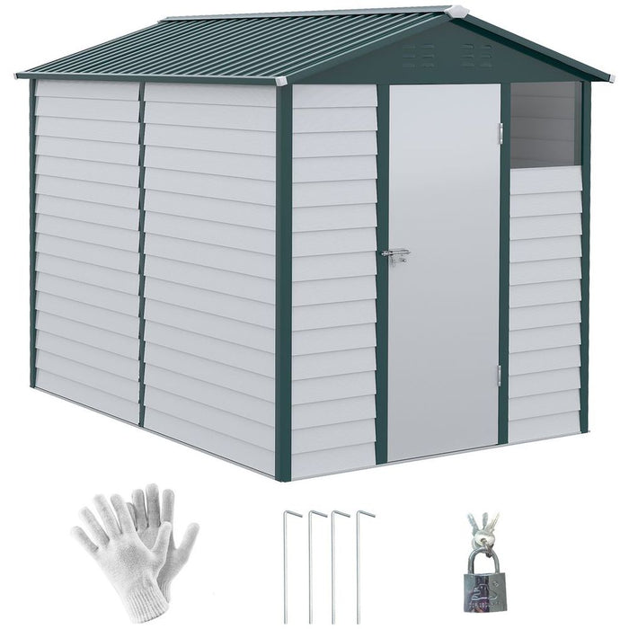 Premium 9x6 Galvanized Metal Garden Shed - Secure & Spacious Storage Solution for Backyard & Patio