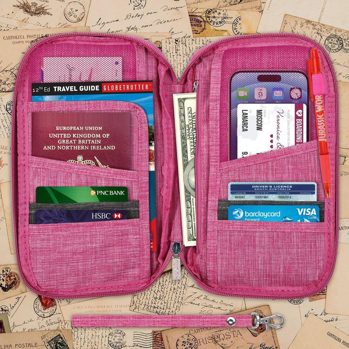 Vinsani Family Travel Holiday Wallet Passport Holder & Document Organiser Case Men Women for Tickets, ID Card, Credit Cards, Currency Holder – Fuschia