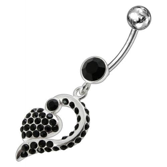 Jeweled Fancy Silver Dangling Banana Bar Navel Ring