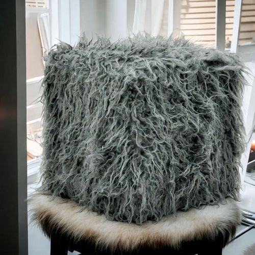 38CM DARK GREY FLUFFY FOOTSTOOL