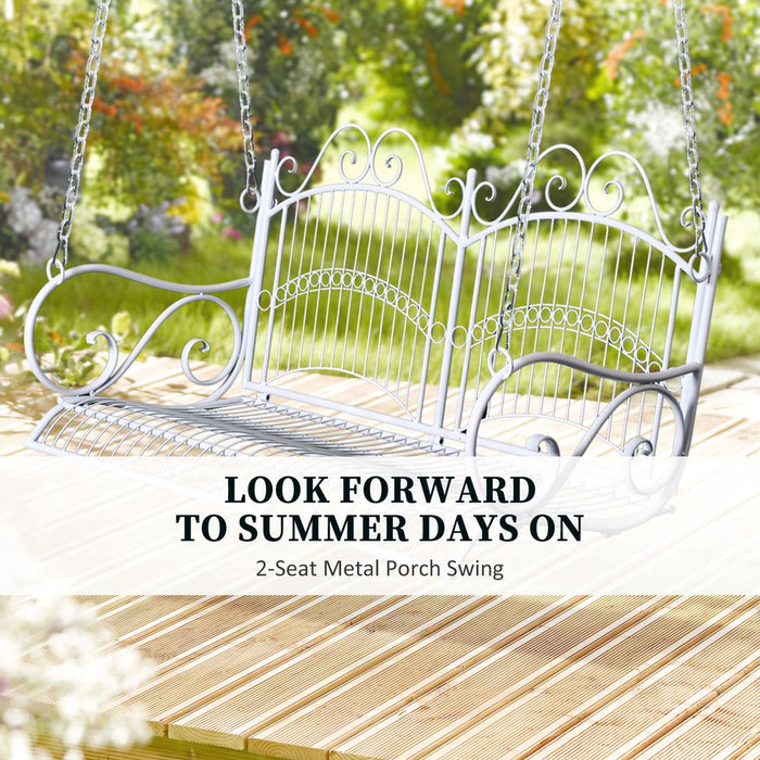 Premium Metal Outdoor Swing Bench | 2-Seater | White | High-Quality Craftsmanship