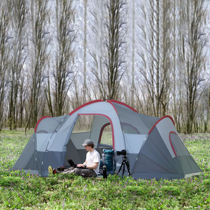 Outsunny 6 Person Camping Tent - Fiberglass & Steel Frame