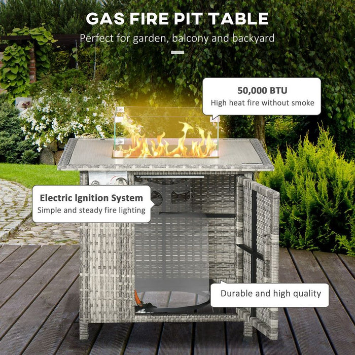 Premium Outsunny Gas Fire Pit Table | Rain Cover, Windscreen & Lava Stone | 50,000 BTU