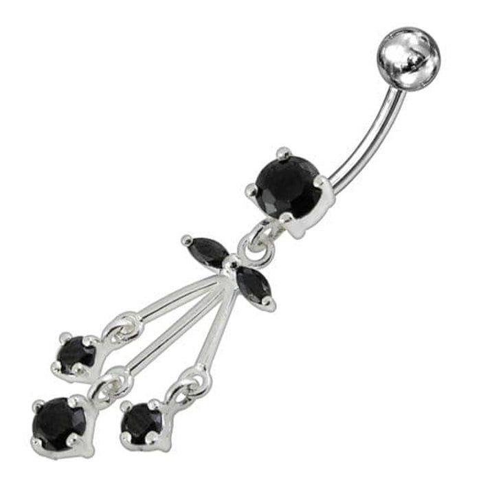 Fancy Silver Dangling Navel Banana Bar Ring