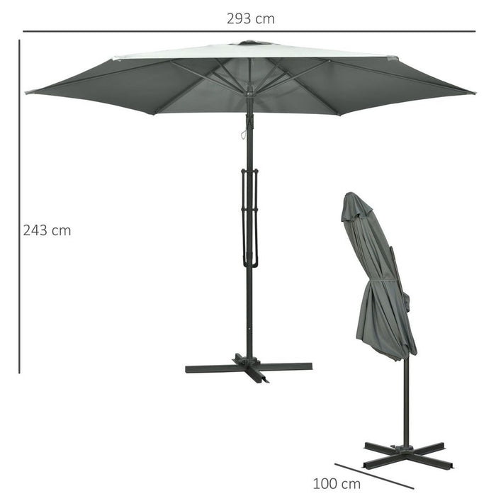 Outsunny 3m Cantilever Parasol - Easy Crank Handle - 6 Ribs - Grey