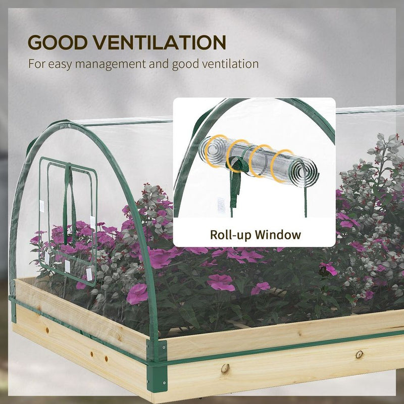 Outsunny Raised Garden Bed with Greenhouse Roll Up Windows