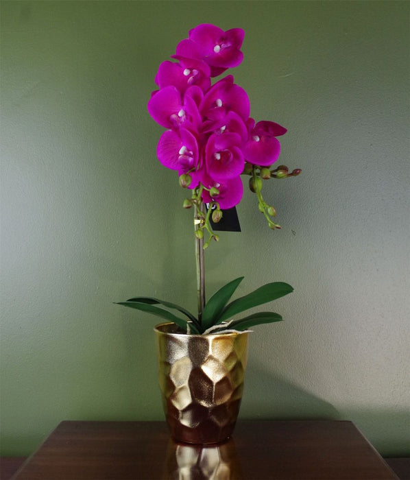 54cm Artificial Orchid Plant - Dark Pink Gold Pot