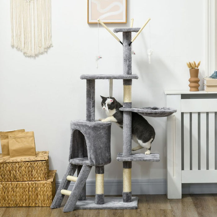 PawHut Cat Tree - 5-tier Grey, Kitty Scratching Post, Toys, High-Quality