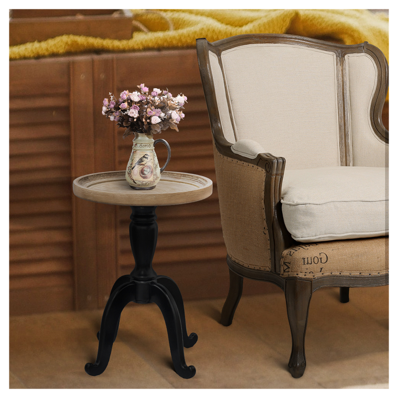 Knight Home Elizabeth French Country Accent Table with Octagonal Top, Natural + Distressed Black