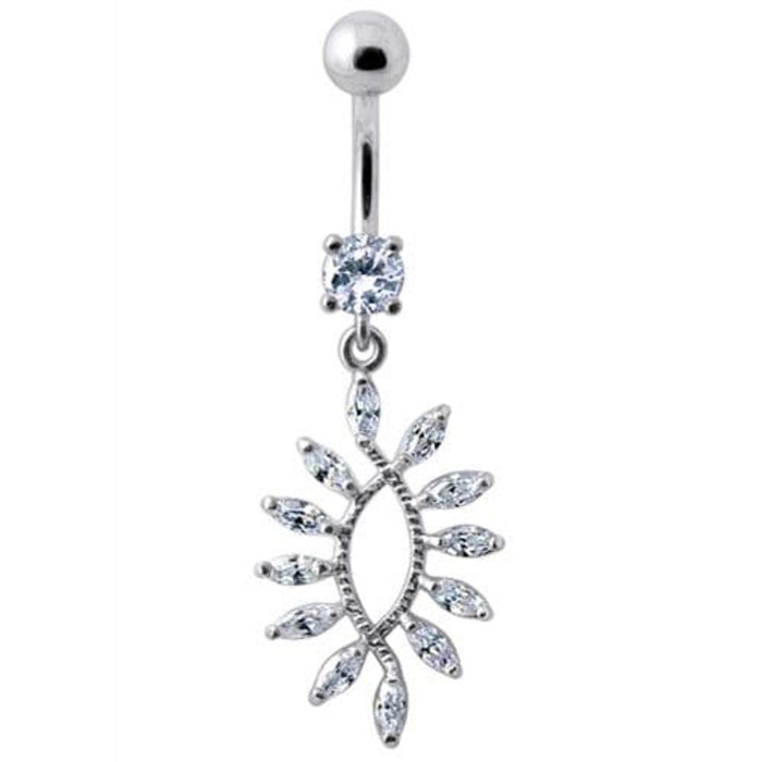 Silver Jeweled Dangling SS Curved Bar Belly Ring Body Jewelry