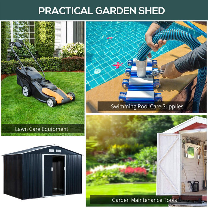 Securely Store Garden Equipment with 9x6FT Metal Roofed Storage - Dark Grey