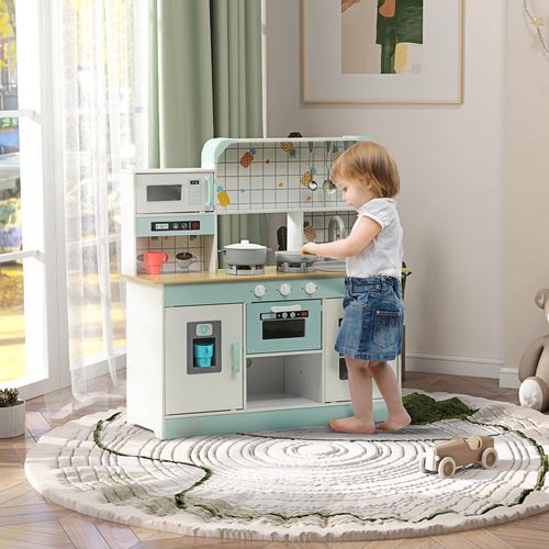 AIYAPLAY Toy Kitchen, Pretend Role Play Kitchen with Hob, Sound and Light, Coffee Machine, Ice Maker, Microwave, Oven, Storage Space, for Boys and Girls Aged 3+ Years