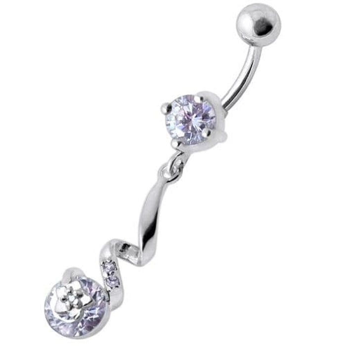 Fancy Jeweled Dangling Star SS Bar Belly Ring