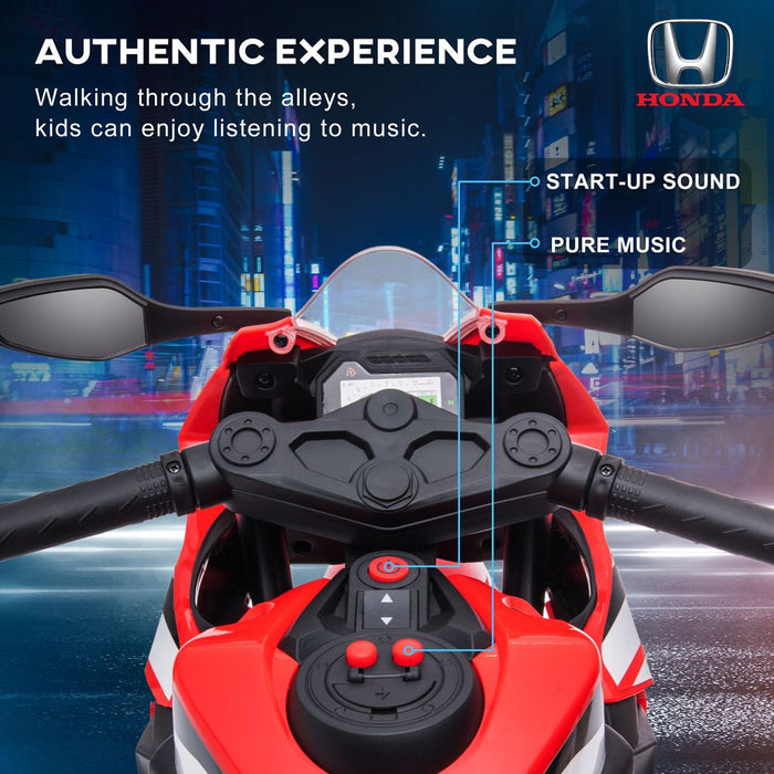 HOMCOM Honda Licensed 6V Kids Electric Motorbike Ride On Motorcycle Vehicle w/Headlights, Music, Training Wheels, for Ages 3-5 Years Red 3-5 Years Red HOMCOM