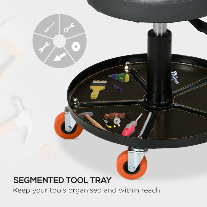 HOMCOM Adjustable Mechanic Stool with Tool Tray & Wheels: The Ultimate Workshop Companion!