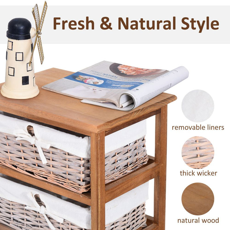 5-Drawers Storage Unit Wooden Frame W/ Wicker Woven Baskets