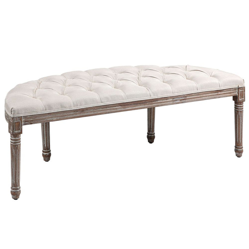 HOMCOM Half-Circle End Bench Ottoman Footstool Button Tufting Padded Seat Cream