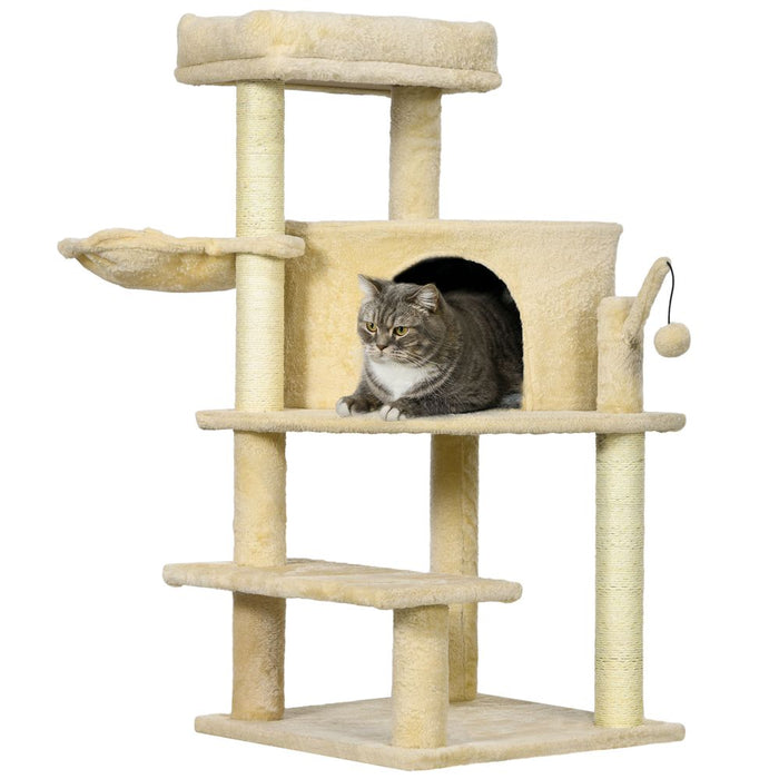 PawHut Cat Tree Tower Climbing  Activity Centre with Sisal Scratching Post Cream