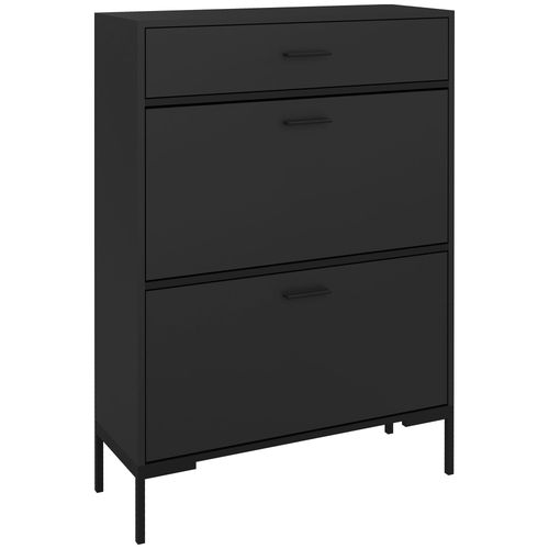 HOMCOM 3-Drawer Shoe Cabinet with Adjustable Shelf for 12 Pairs of Shoes, Narrow Shoe Storage Cabinet with 2 Flip Doors for Hallway, Entryway, Black