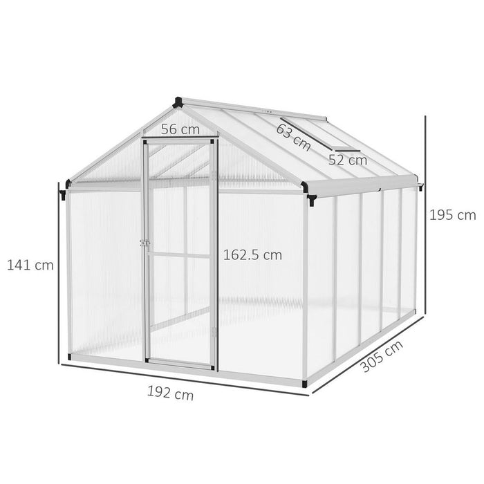 Premium Outsunny 10x6ft Aluminium Greenhouse with Door, Window & Galvanised Base - High-Quality PC Panel