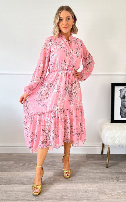 Standout Floral Tiered Midi Dress