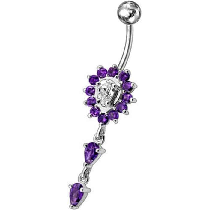 Fancy Ancient Flower Jeweled Dangling Navel Ring