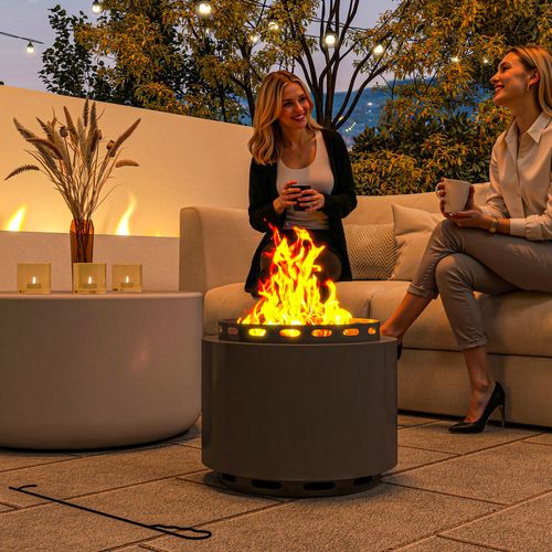Outsunny 48.5cm Smokeless Wood Burning Firepit Metal Fire Pit, Dark Grey