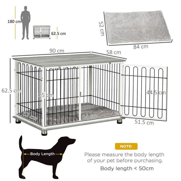 PawHut Dog Crate Furniture End Table w/ Soft Washable Cushion, Lockable Door