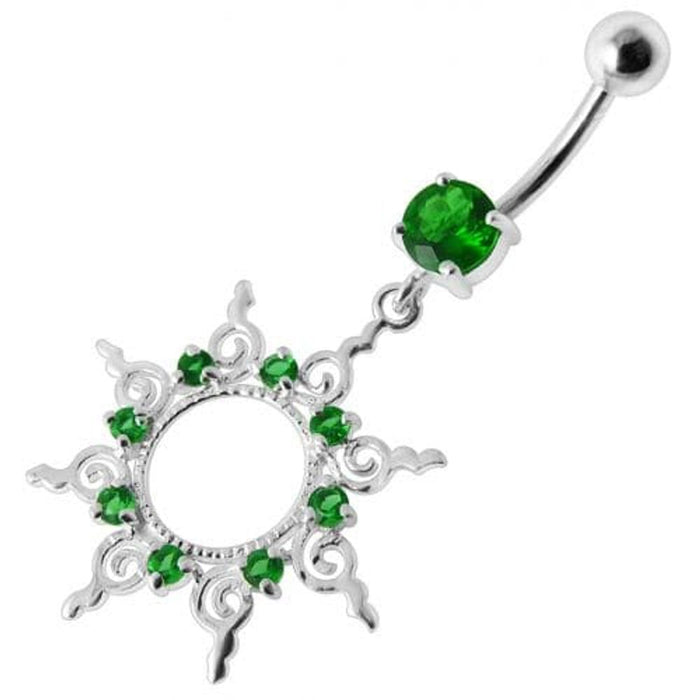 Fancy Silver Multi Jeweled STAR Dangling Banana Belly Ring