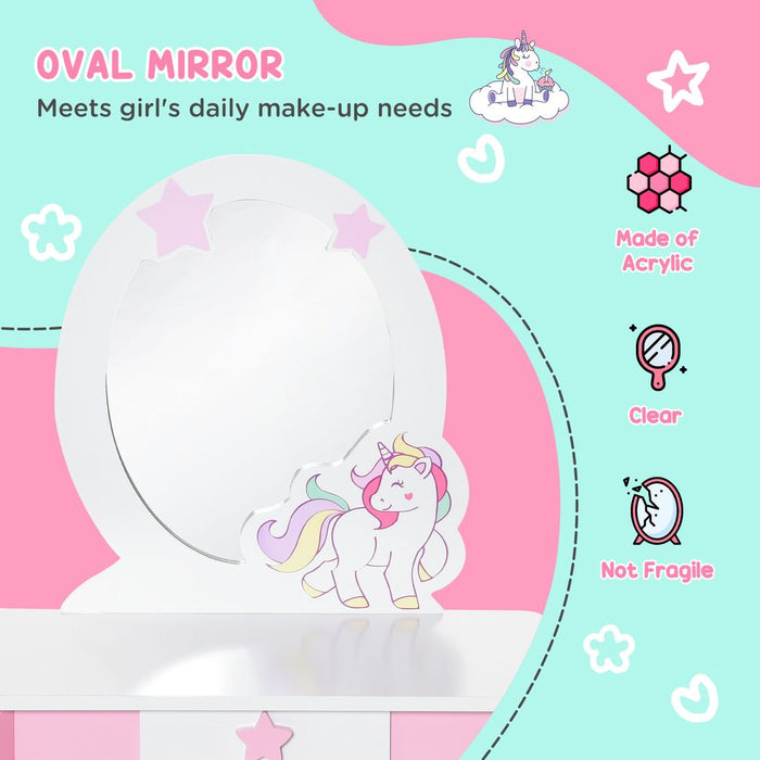 Magical Unicorn Girls Vanity Set with Mirror and Stool - High Quality, Ages 3-6