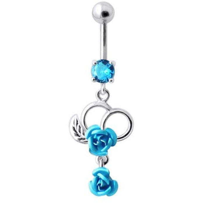 Fancy Silver Jeweled Dangling Navel Ring