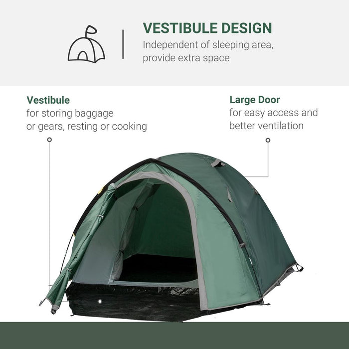 Outsunny Compact Camping Tent: Green, Vestibule, Mesh Vents, High Quality