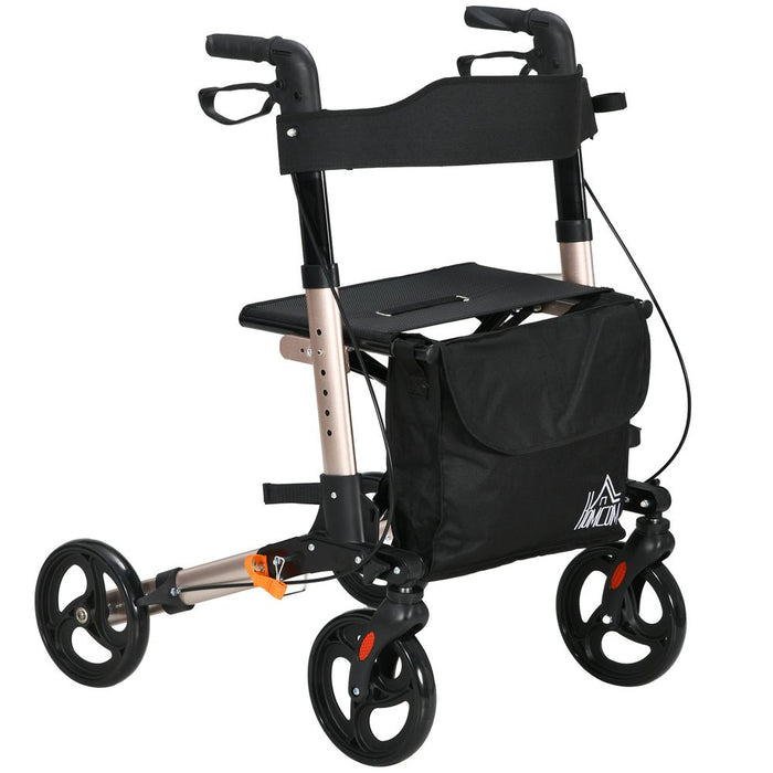 4 Wheel Rollator Walker with Seat Adjustable Mobility Walker with Bag, Gold Tone