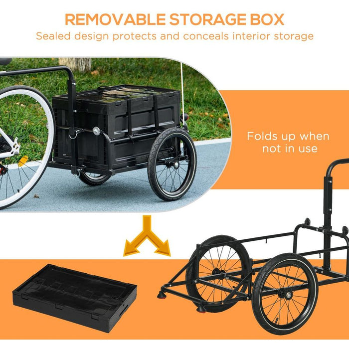 HOMCOM Bike Trailer w/ Foldable Storage & Pneumatic Tyres - Black